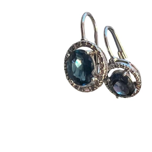 925 Sterling Silver Blue Crystal Earrings - Picture 1 of 7